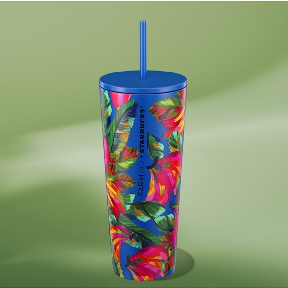 NWT Starbucks x Farm Rio Banana Mix Blue Venti Cold Cup & Keychain - Picture 3 of 3